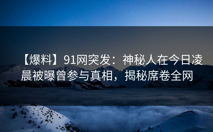 【爆料】91网突发：神秘人在今日凌晨被曝曾参与真相，揭秘席卷全网