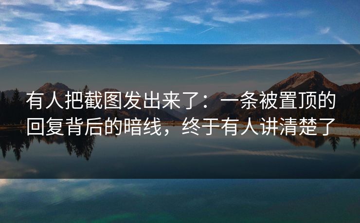 有人把截图发出来了:一条被置顶的回复背后的暗线,终于有人讲清楚了
